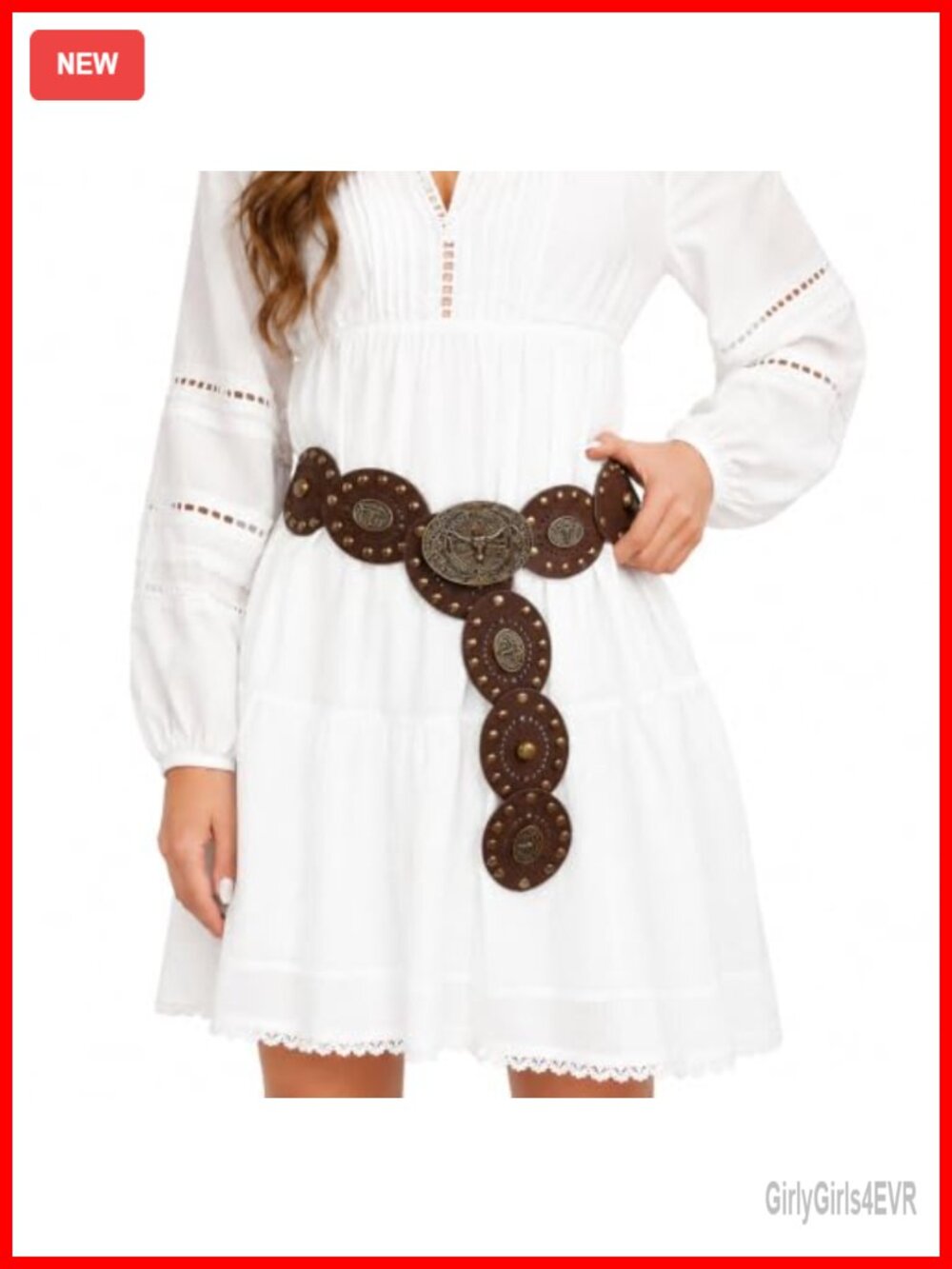 Western Disc Concho Faux Leather Belt with Bullhead Rivets Adjustable